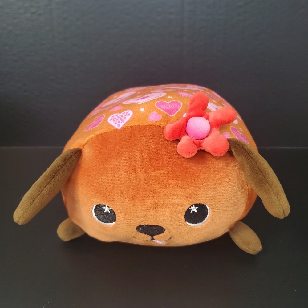 Moosh-Moosh Sam Brown Dog Plush Toy Pink Flowers On Back